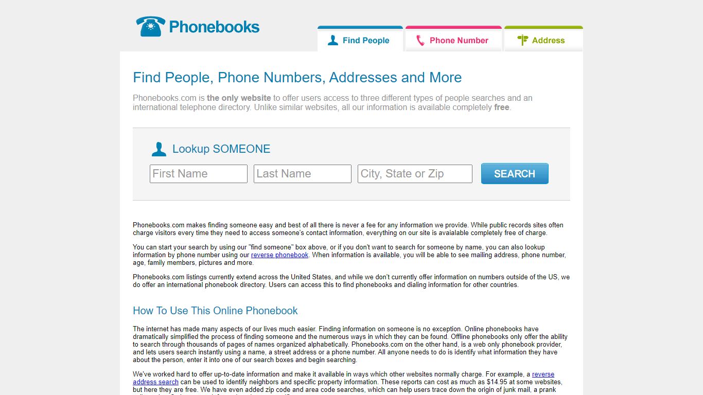 Phonebooks Helps Find People, Phone Numbers, and Addresses